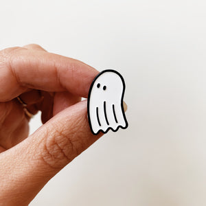 Black and white ghost enamel pin