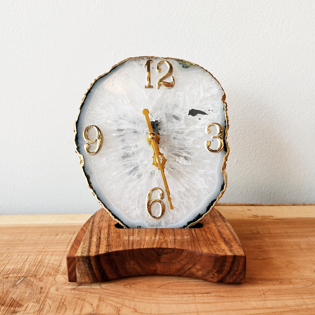 Agate Clock with 17K Gold