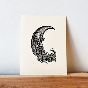 Crescent Moon Linocut Art Print