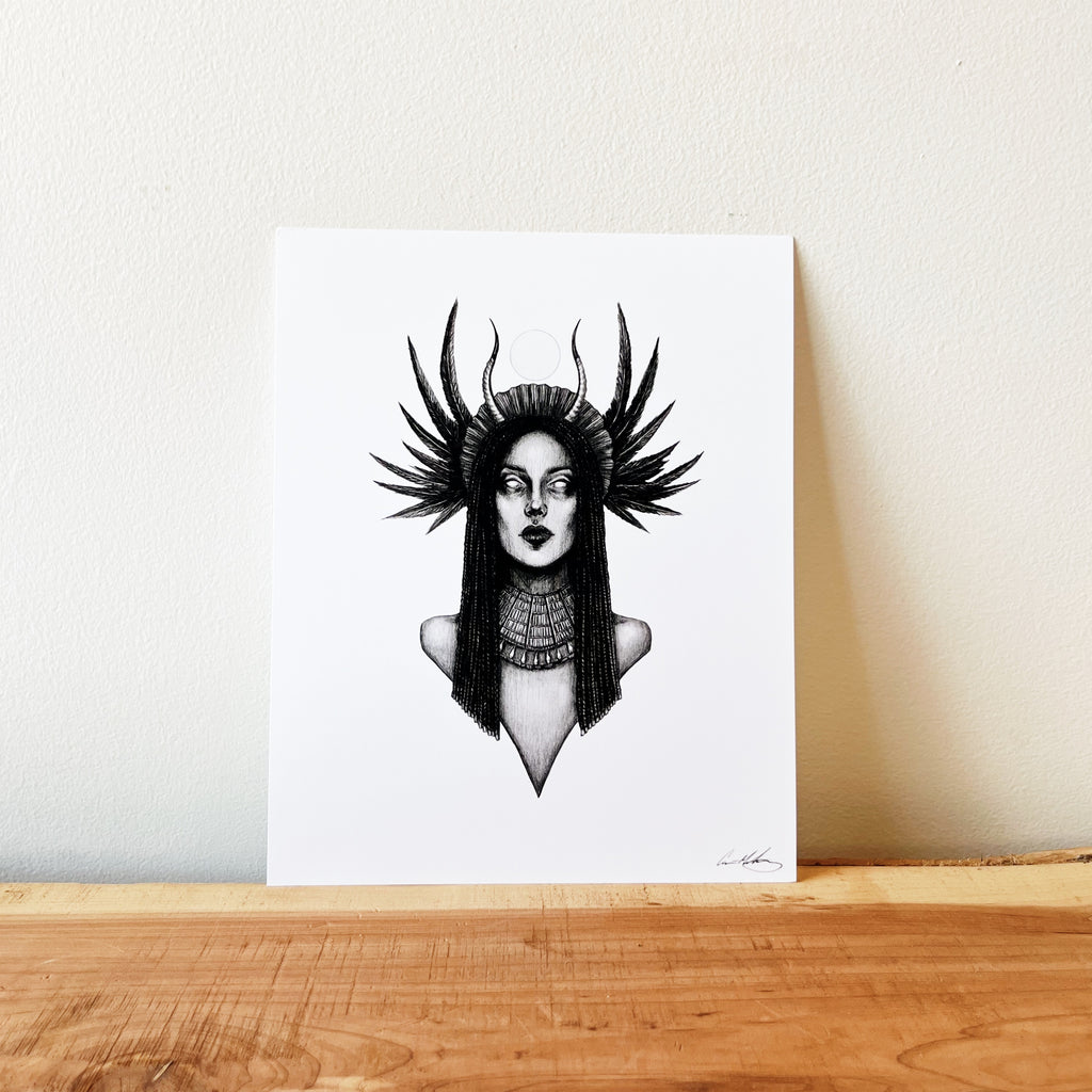 Black and White Art Print of Goddess Isis