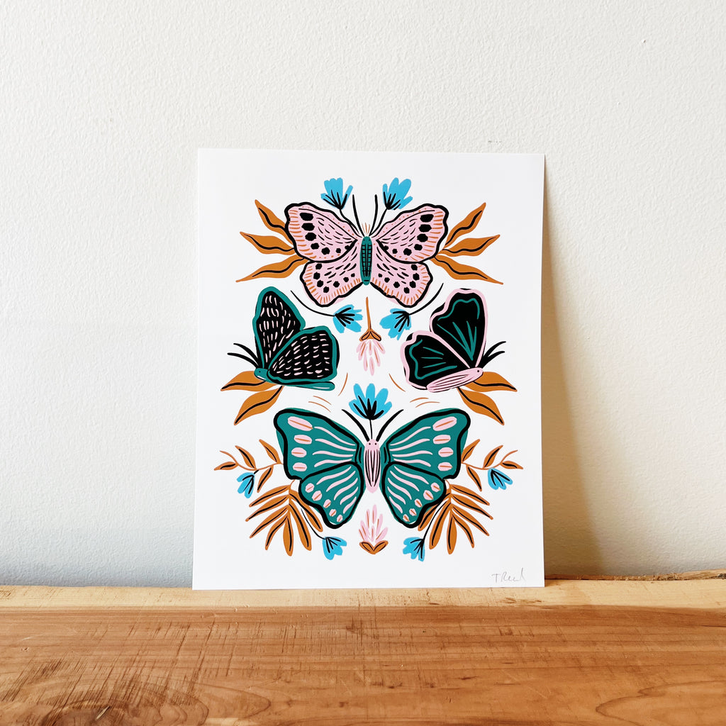 Pink and Green Butterflies Art Print