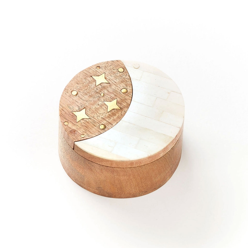 Cresent Moon Wood and Bone Pivot Box