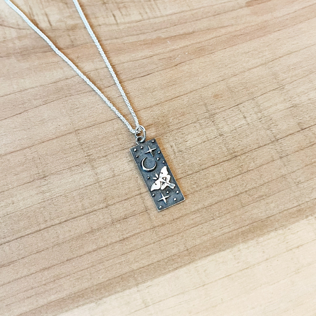 Luna Moth and Moon Charm in Sterling Silver