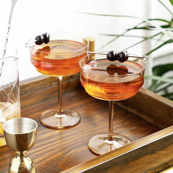 Amber-Tinted Glass Tulip Cocktail Coupes - Set of 2