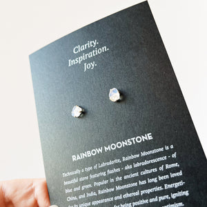 Rainbow Moonstone Stud Earrings in Sterling Silver