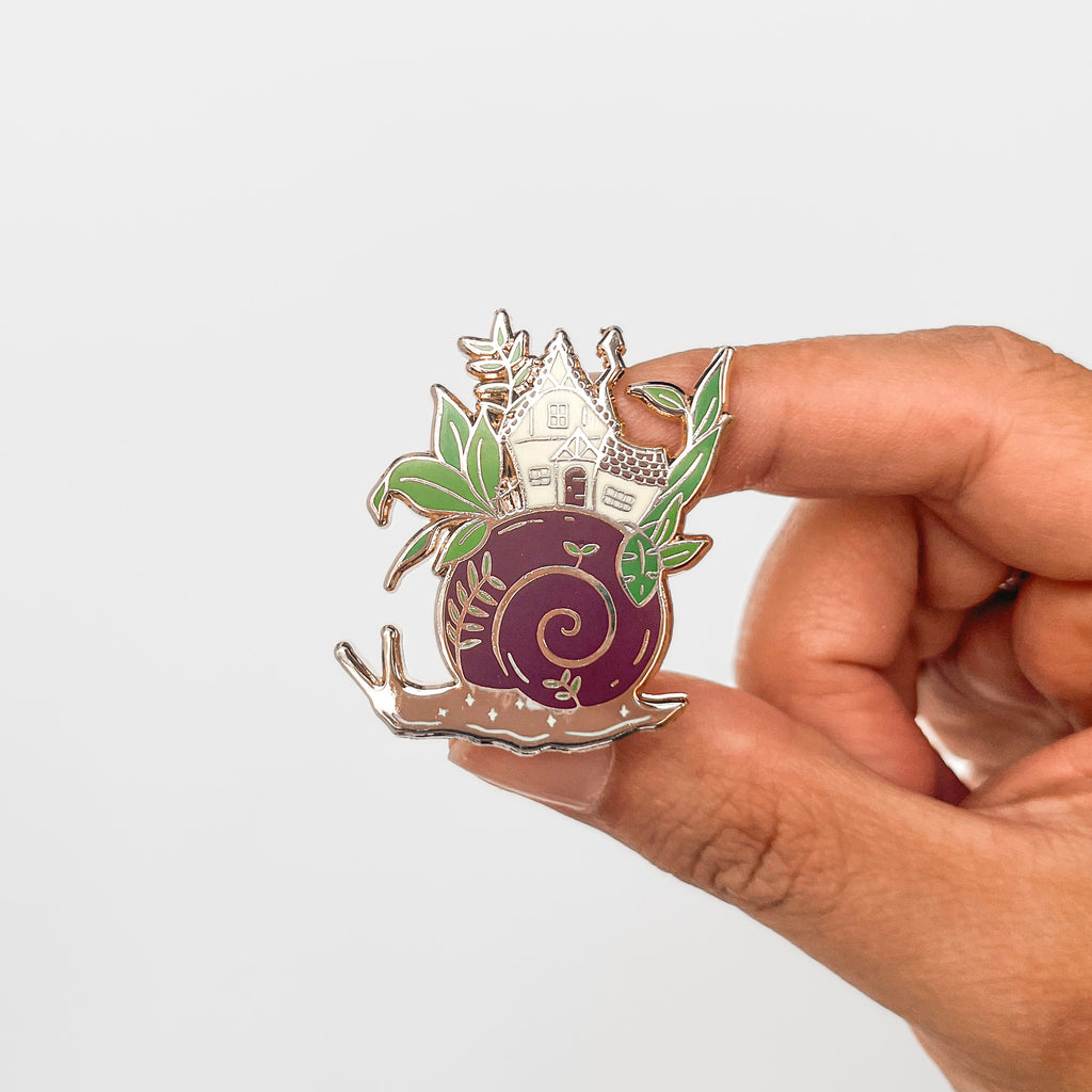Fairy House on a Snail Enamel Pin