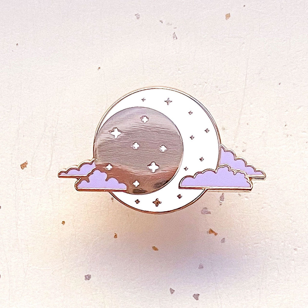 Cloudy Crescent Moon Enamel Pin