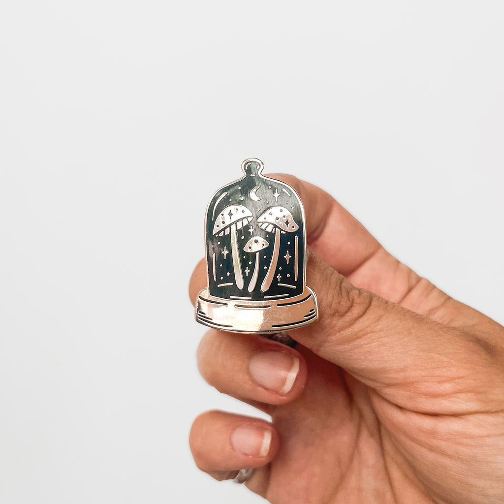 Midnight Mushroom Terrarium Enamel Pin