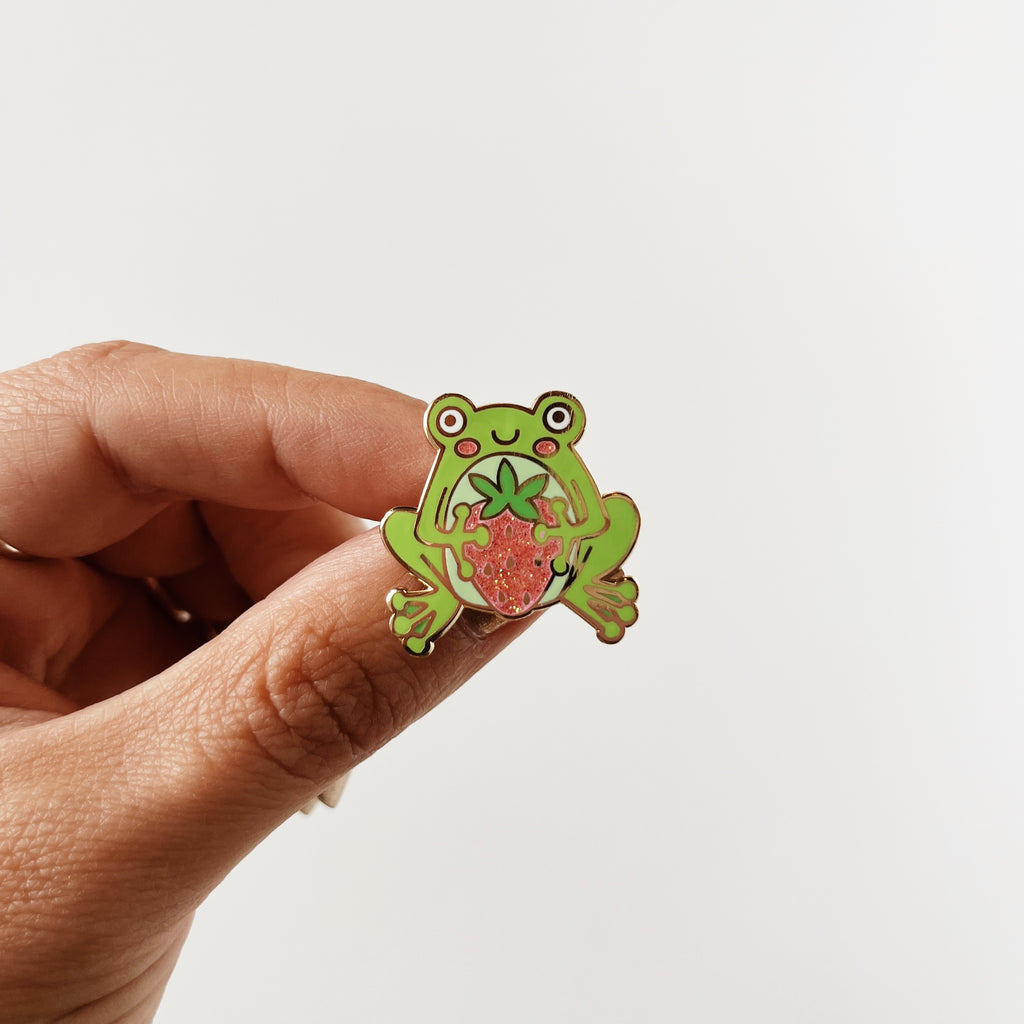 Frog and Strawberry Enamel Pin