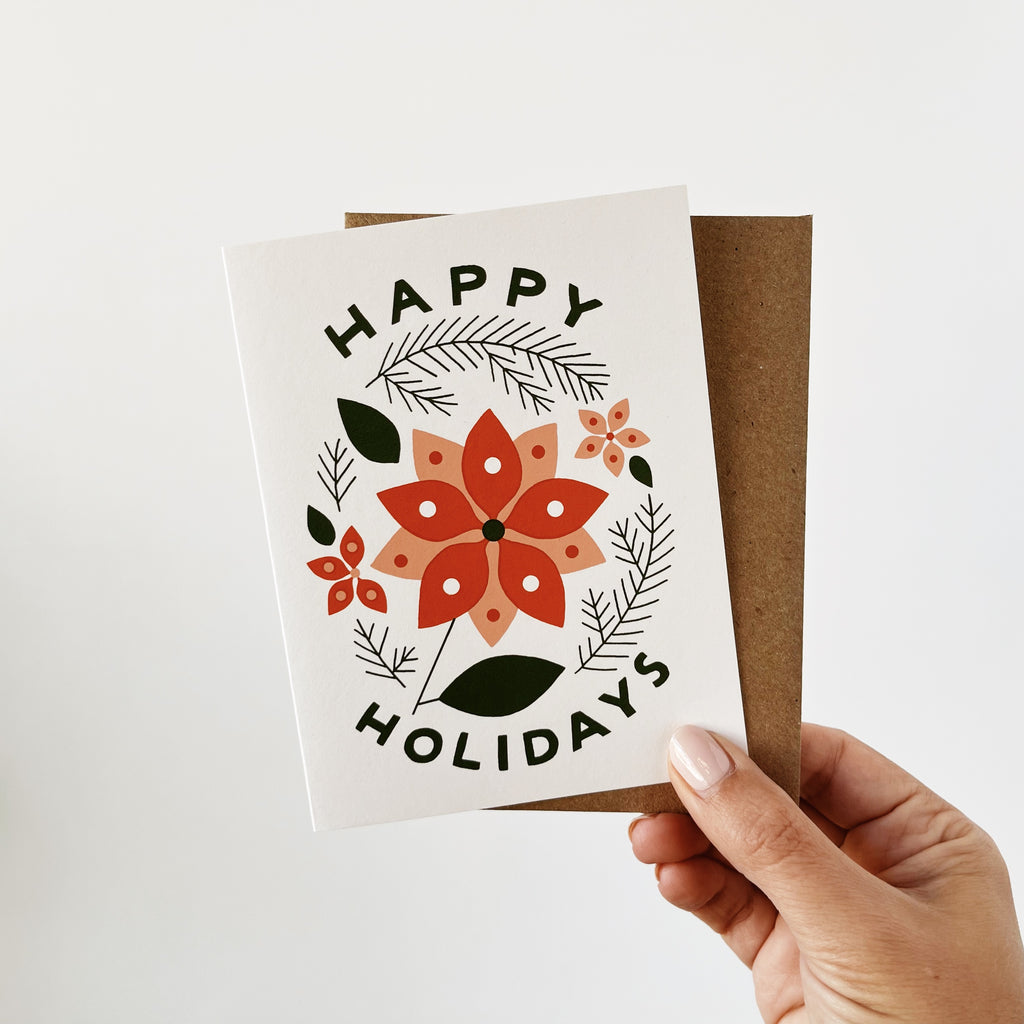Happy Holidays Poinsettia Greeting Card