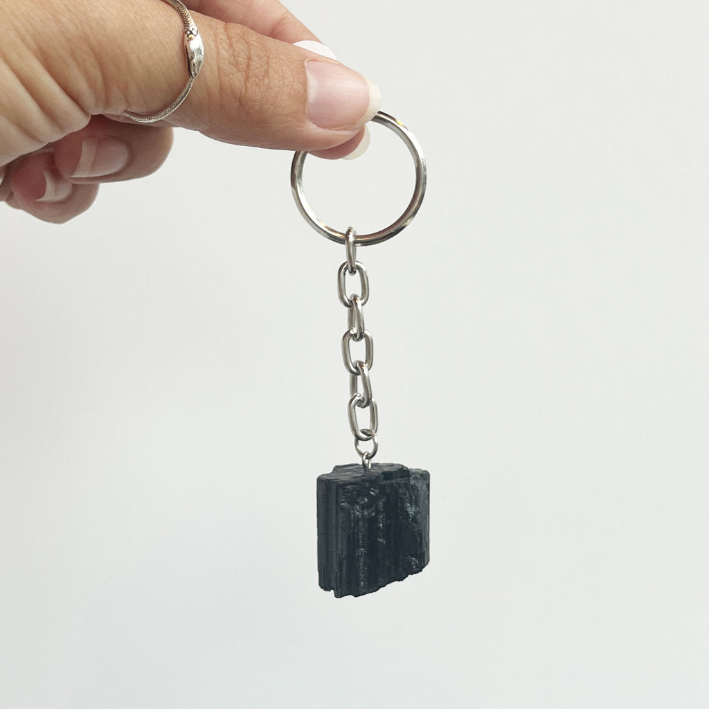 Black Tourmaline Chunk Keychain