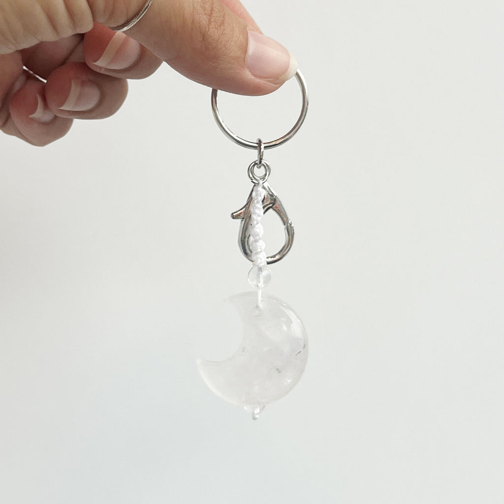 Clear Quartz Moon Keychain