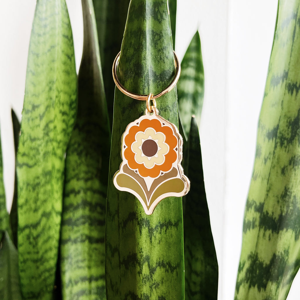 Retro Orange Flower Keychain