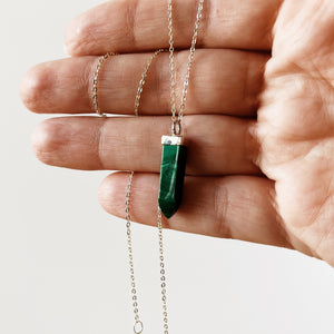 Malachite point necklace in sterling silver