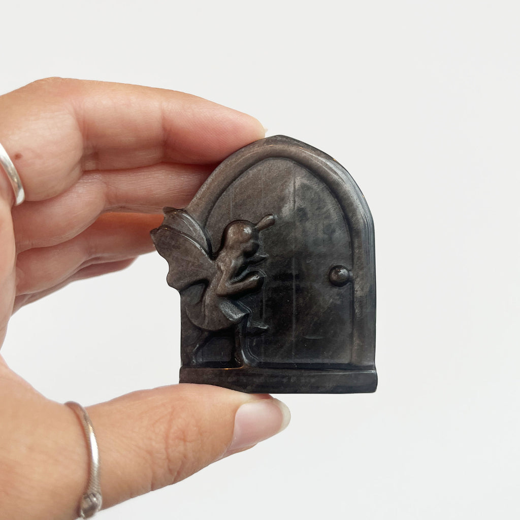 Silver Sheen Obsidian Fairy Door