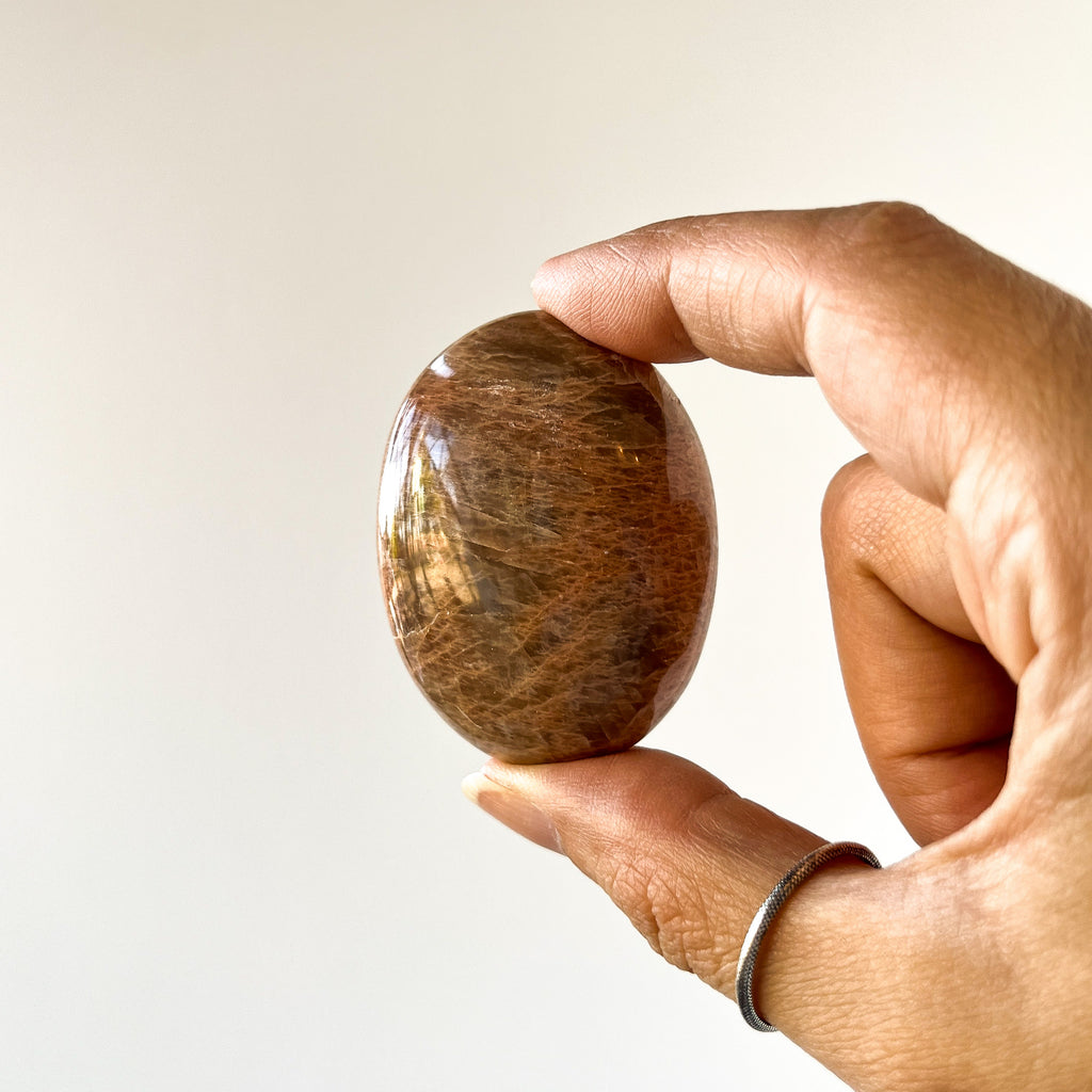 Peach Moonstone Palm Stone