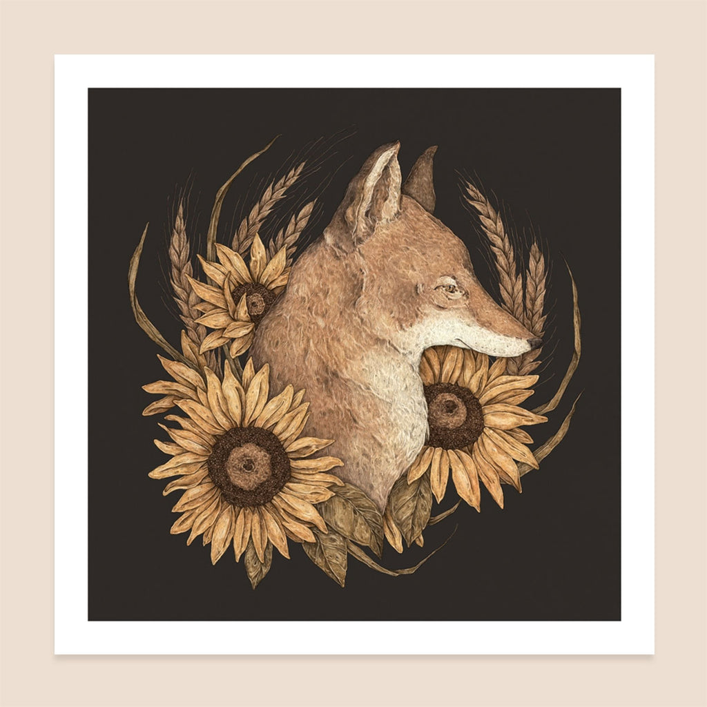 Coyote and Sunflower Art Print