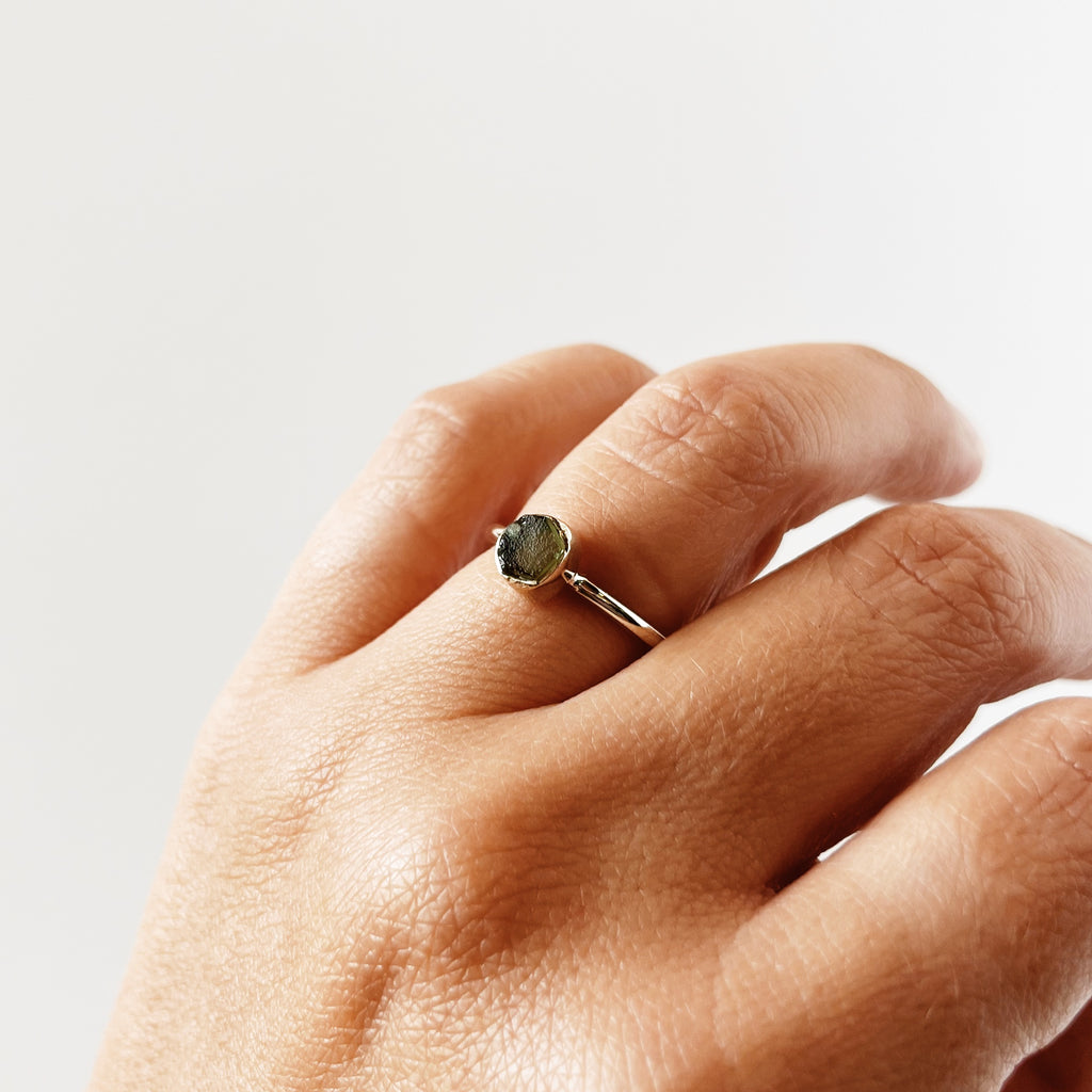 Moldavite Ring in Sterling Silver