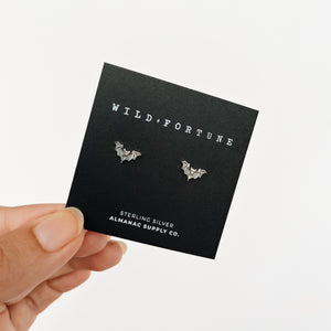 Bat Stud Earrings in Sterling Silver