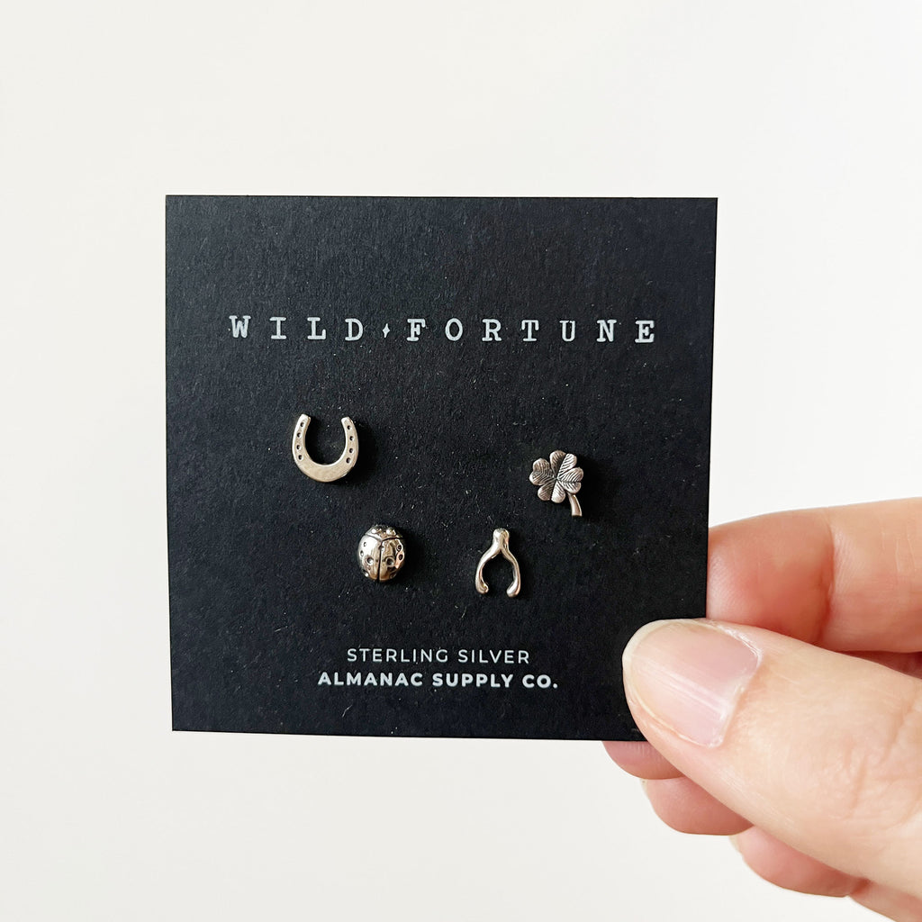 Good Luck Stud Earrings Set of 4 in Sterling Silver