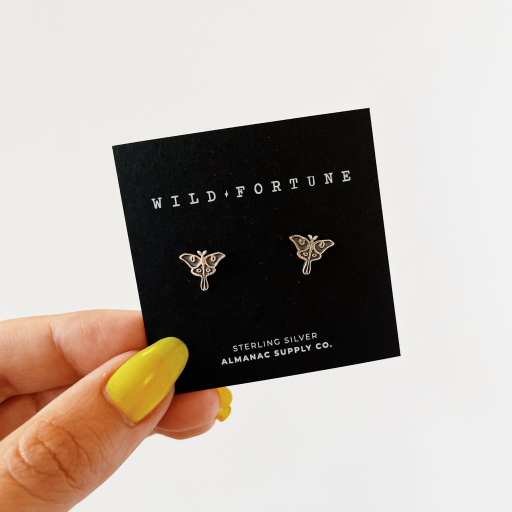 Luna Moth Stud Earrings in Sterling Silver