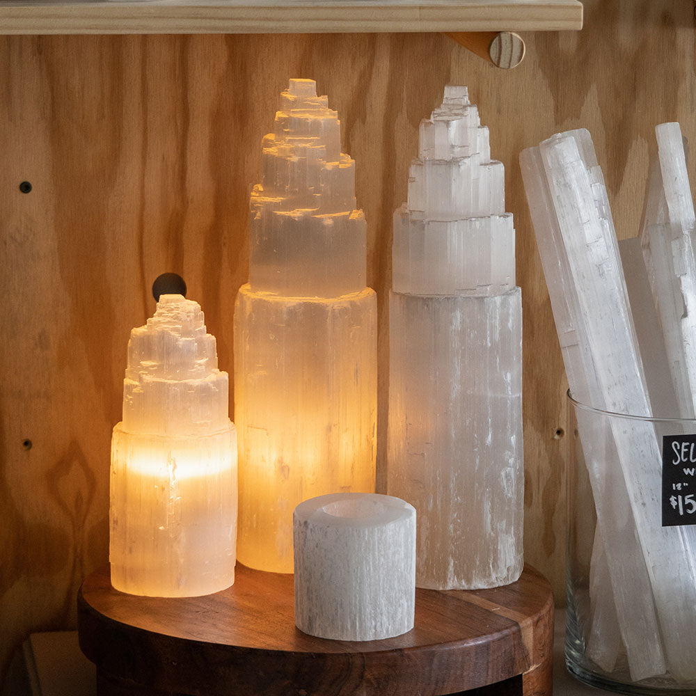 Selenite Tower Lamp