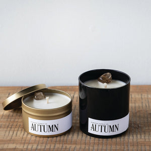Fall candles in 7oz metal tine and 10oz glass tumbler