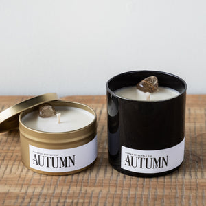Autumn scented candles in 7oz metal tin and 10oz glass tumbler