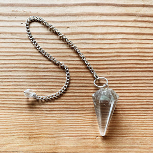 Clear Quartz pendulum on silver chain