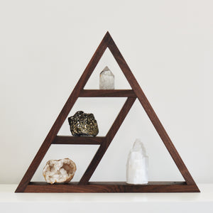 Walnut display shelf with crystals
