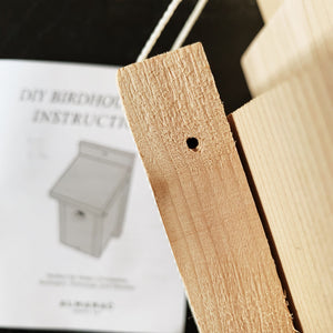 Detail view of DIY birdhouse kit materials