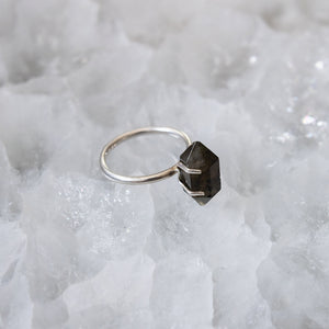 Double terminated Labradorite crystal ring