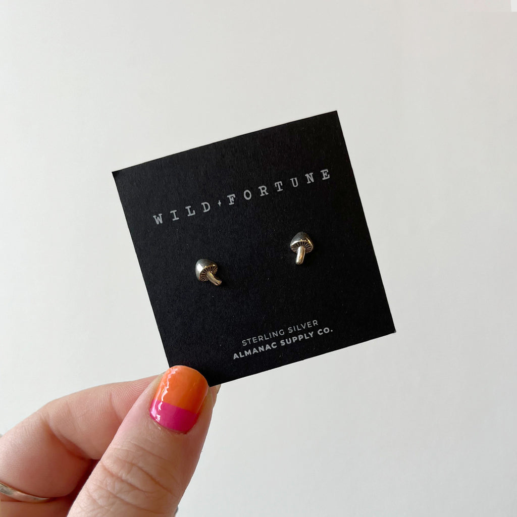 Silver mushroom stud earrings