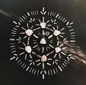 Love crystal grid kit with rough chunks of Rose Quartz and tiny Clear Quartz points
