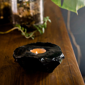 Obsidian candle holder