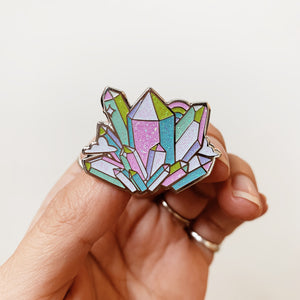 Small Aura Quartz crystal enamel pin
