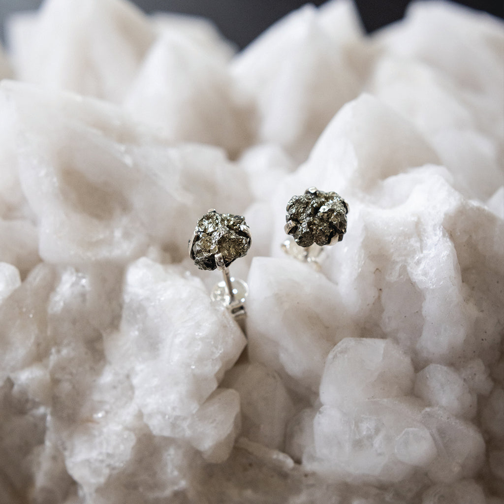 Small Pyrite crystal stud earrings