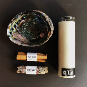 Ritual Bundle with abalone shell, sage, and Ritual Candle