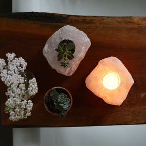 Rose Quartz holder for plants and candles