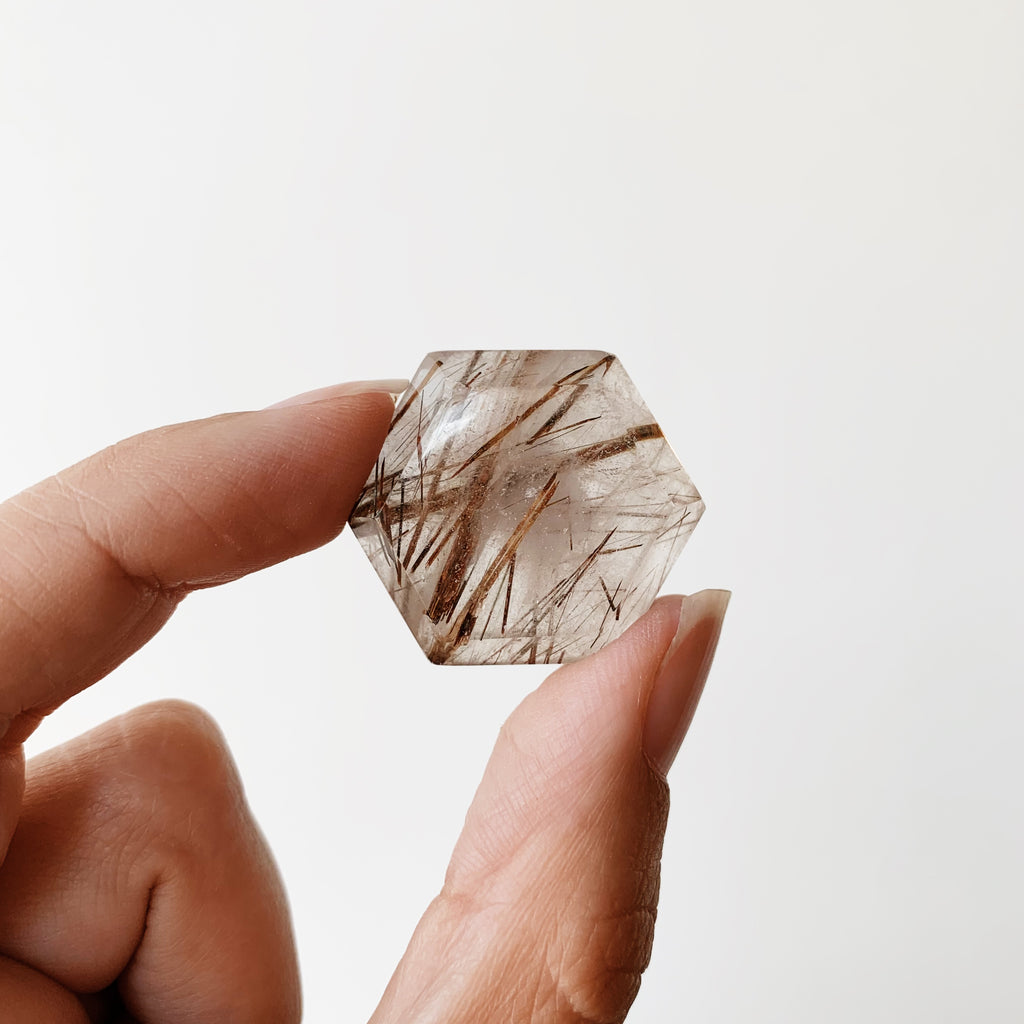 Rutilated Quartz hexagon