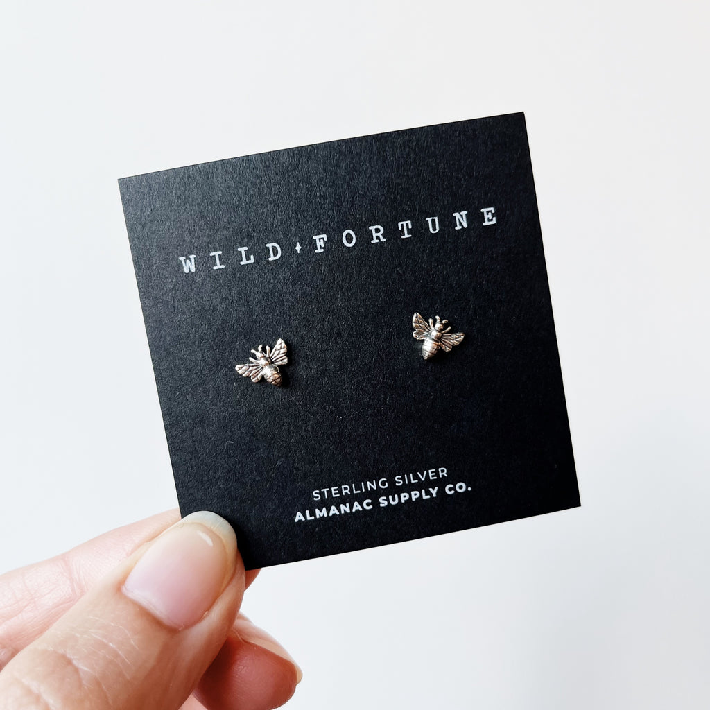 Small silver bee stud earrings 