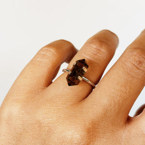 Stackable double terminated Smoky Quartz ring