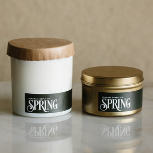 Spring scented candles in 7oz Metal Tin and 10oz Glass Tumbler